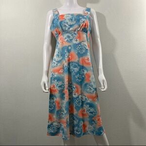 Vintage 1970’s Psychedelic Floral Print Midi Dress Size Medium